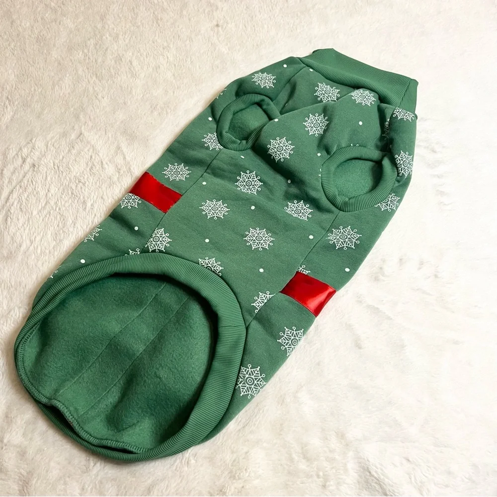 Christmas Present Festive Green Holiday Dog Sweater with Red Bow Size Large NWOT
